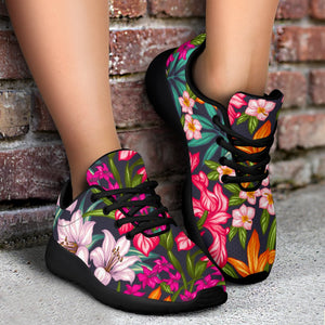 Tropical Flowers Pattern Print Sport Shoes GearFrost