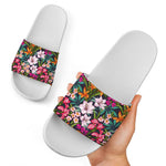 Tropical Flowers Pattern Print White Slide Sandals