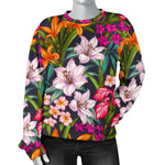 Tropical Flowers Pattern Print Women's Crewneck Sweatshirt GearFrost