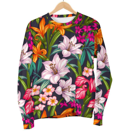 Tropical Flowers Pattern Print Women's Crewneck Sweatshirt GearFrost