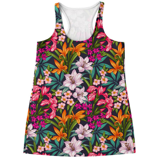 Tropical Flowers Pattern Print Women's Racerback Tank Top