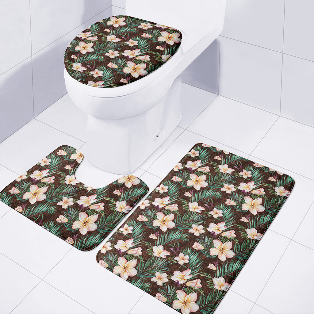 Tropical Frangipani Flower Print 3 Piece Bath Mat Set