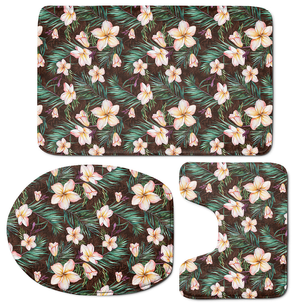 Tropical Frangipani Flower Print 3 Piece Bath Mat Set