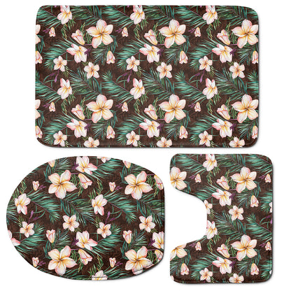 Tropical Frangipani Flower Print 3 Piece Bath Mat Set
