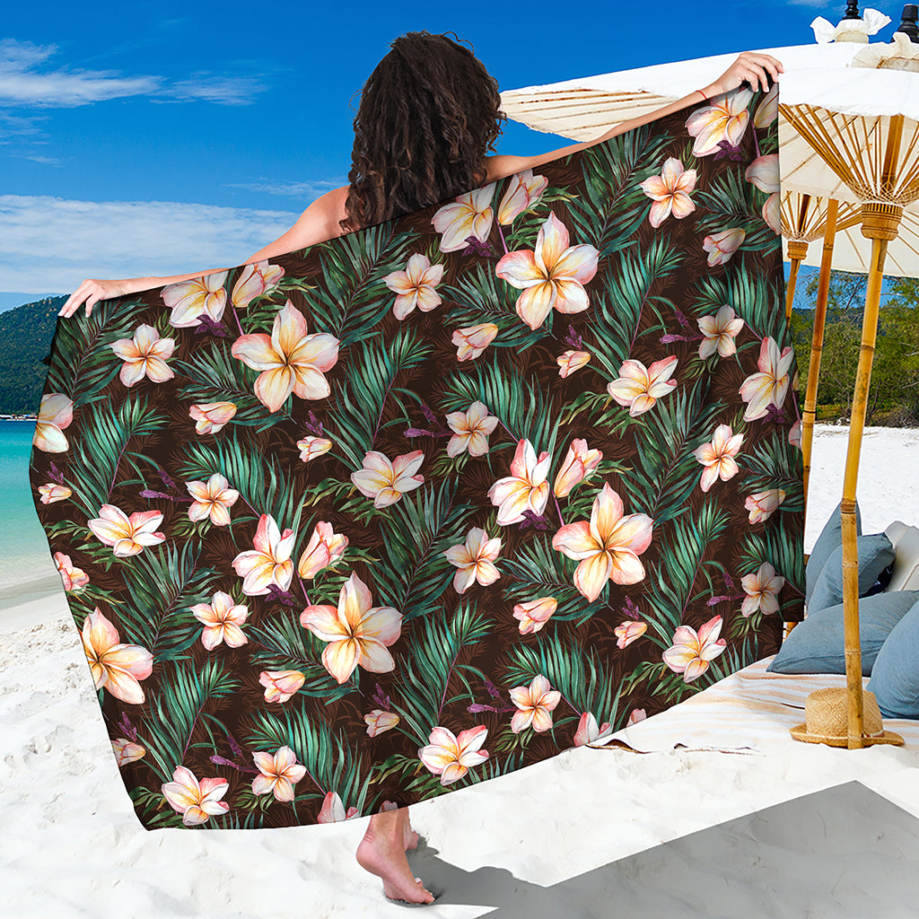 Tropical Frangipani Flower Print Beach Sarong Wrap