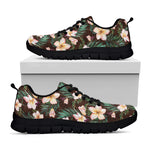 Tropical Frangipani Flower Print Black Sneakers