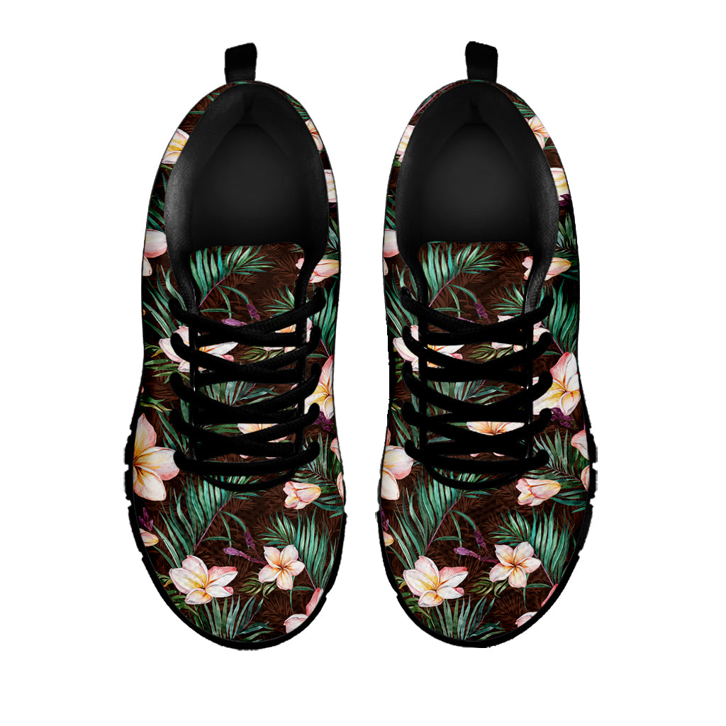 Tropical Frangipani Flower Print Black Sneakers