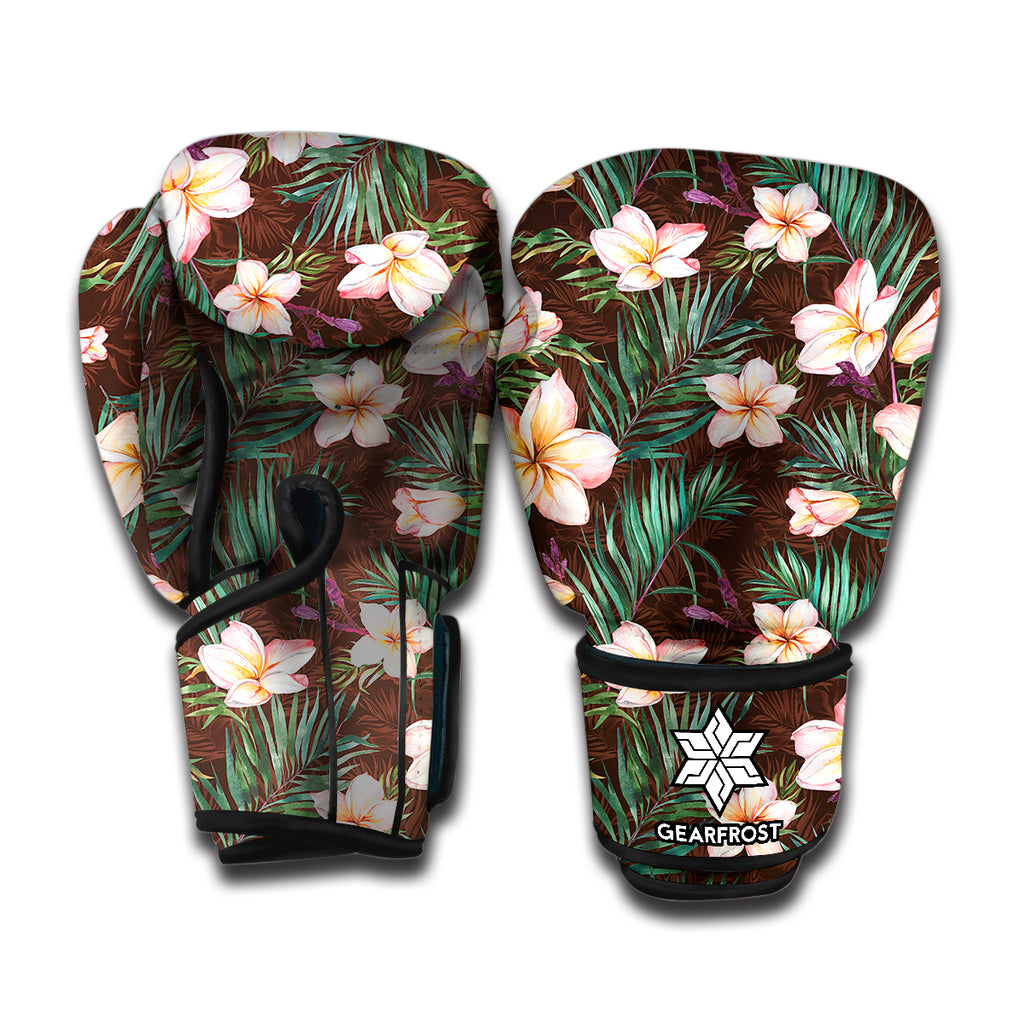 Tropical Frangipani Flower Print Boxing Gloves