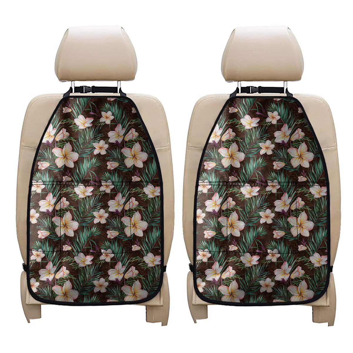 Tropical Frangipani Flower Print Car Seat Organizers