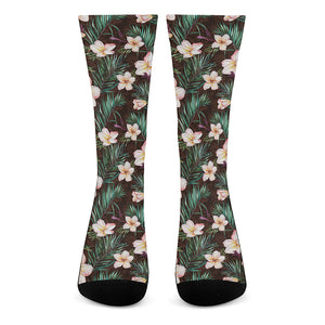 Tropical Frangipani Flower Print Crew Socks