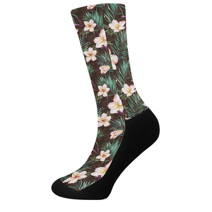 Tropical Frangipani Flower Print Crew Socks