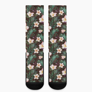 Tropical Frangipani Flower Print Crew Socks