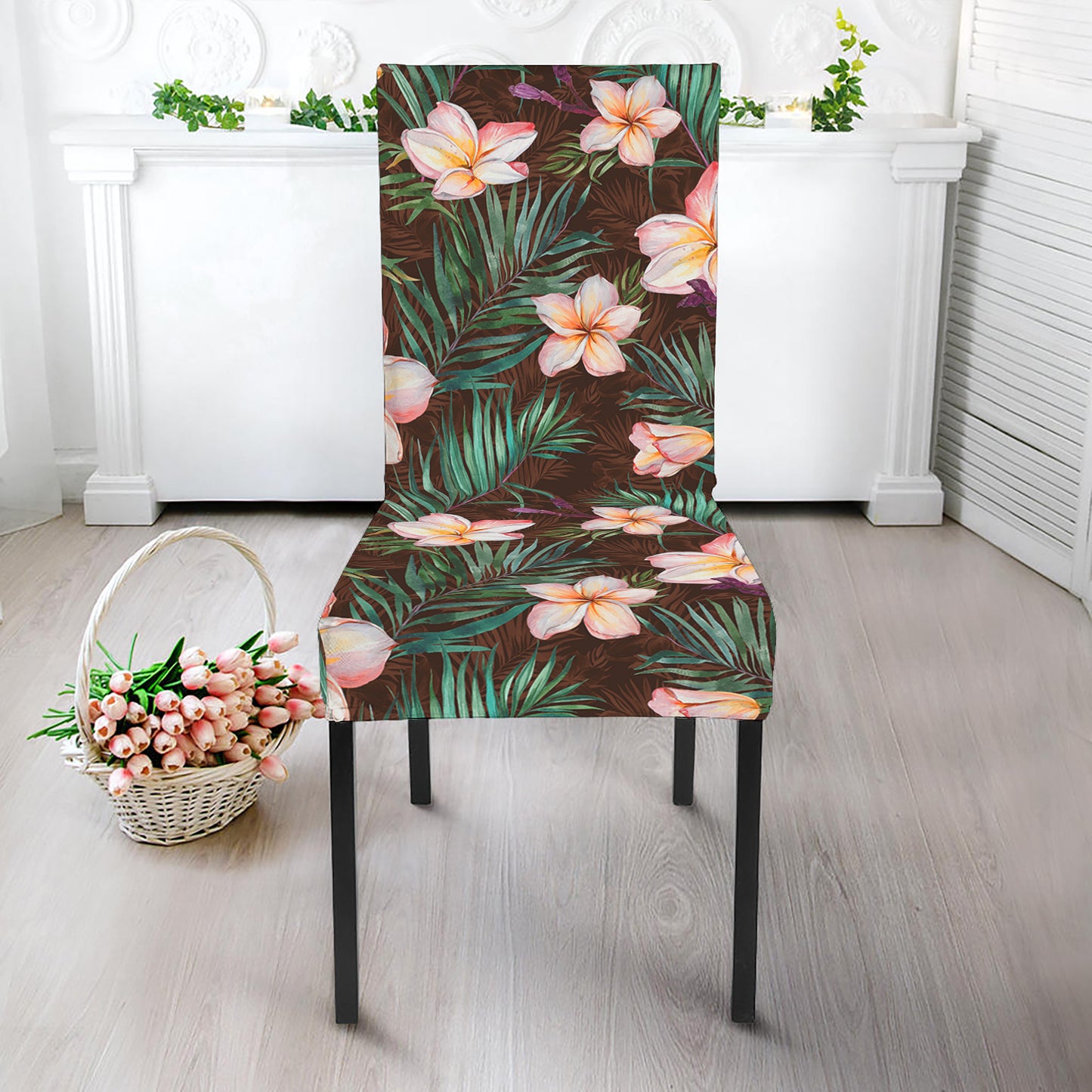 Tropical Frangipani Flower Print Dining Chair Slipcover