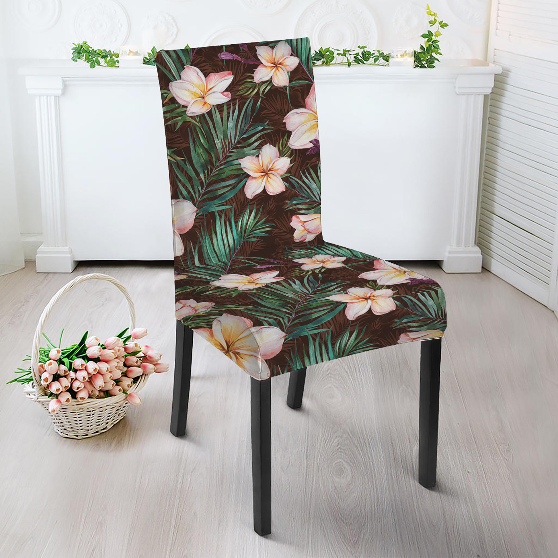 Tropical Frangipani Flower Print Dining Chair Slipcover