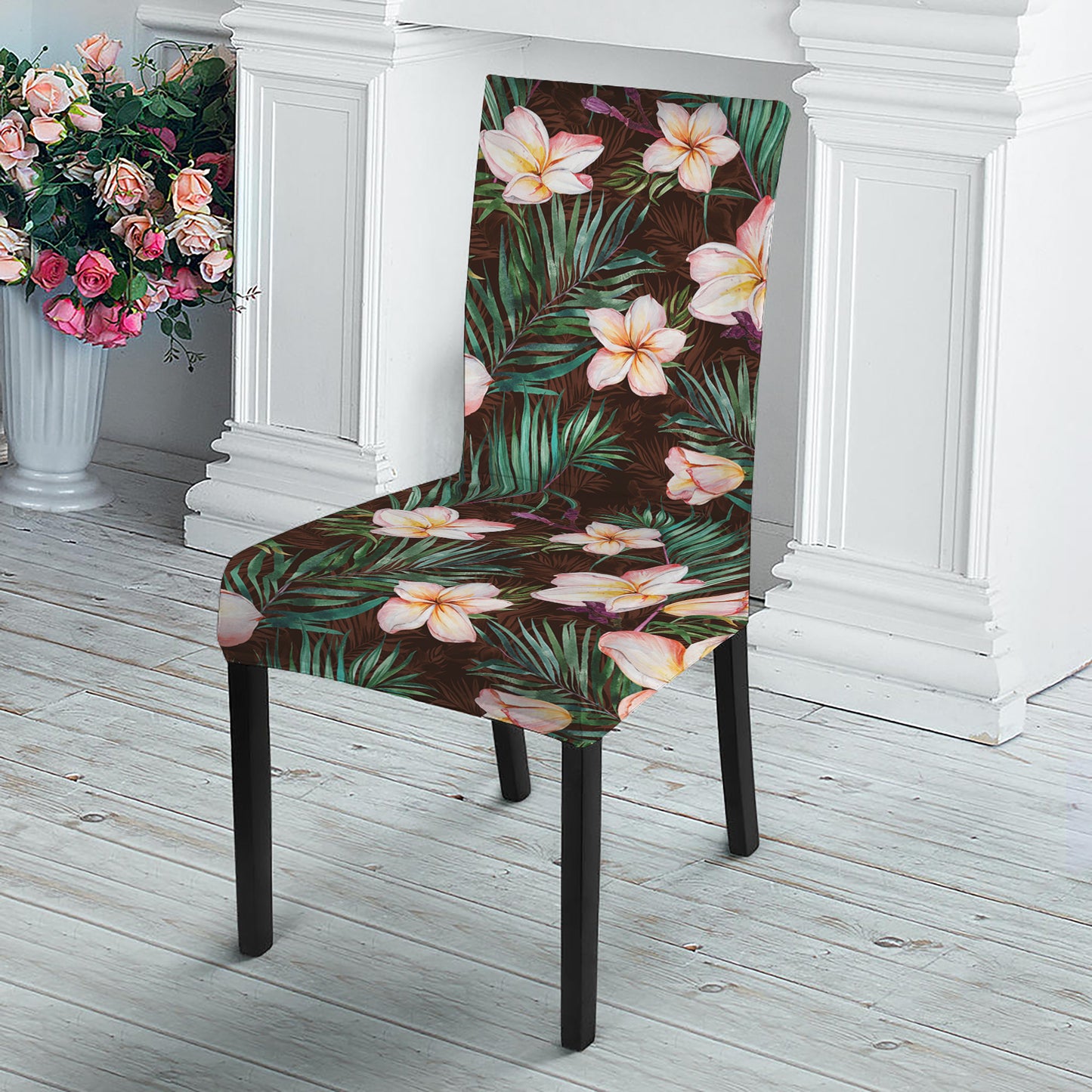 Tropical Frangipani Flower Print Dining Chair Slipcover