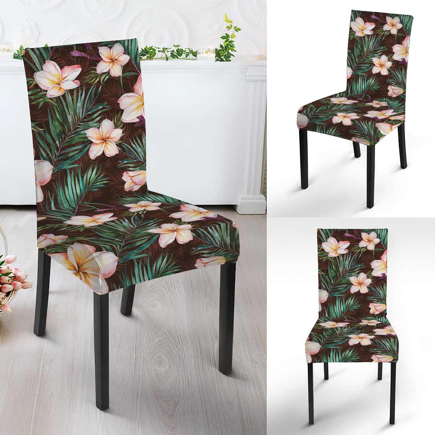 Tropical Frangipani Flower Print Dining Chair Slipcover