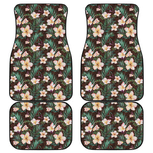 Tropical Frangipani Flower Print Front and Back Car Floor Mats