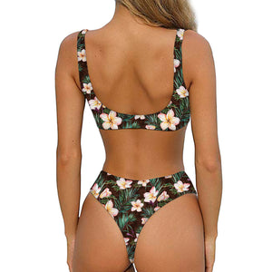 Tropical Frangipani Flower Print Front Bow Tie Bikini