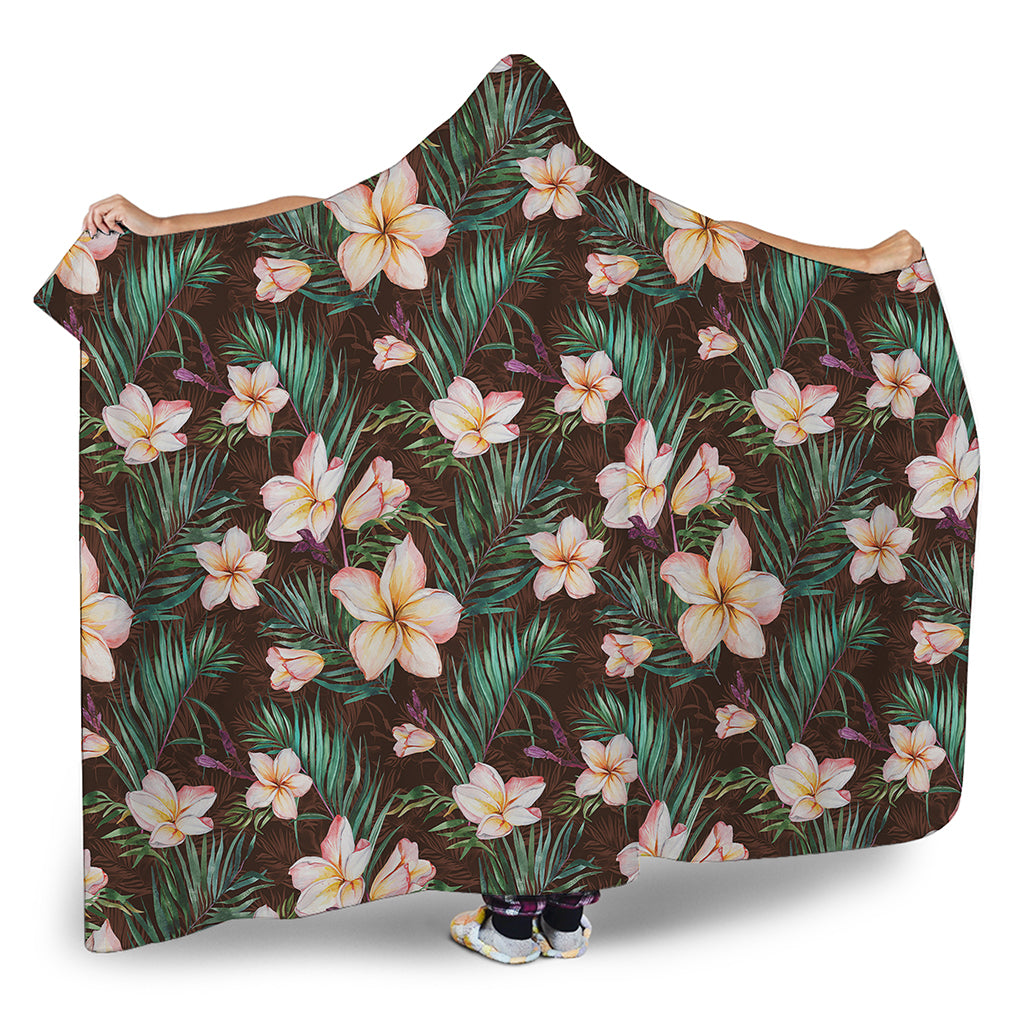 Tropical Frangipani Flower Print Hooded Blanket