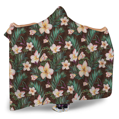 Tropical Frangipani Flower Print Hooded Blanket