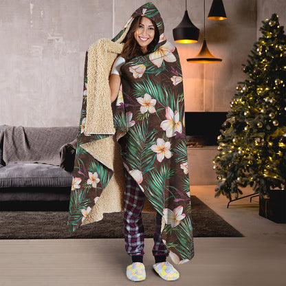 Tropical Frangipani Flower Print Hooded Blanket
