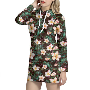 Tropical Frangipani Flower Print Hoodie Dress