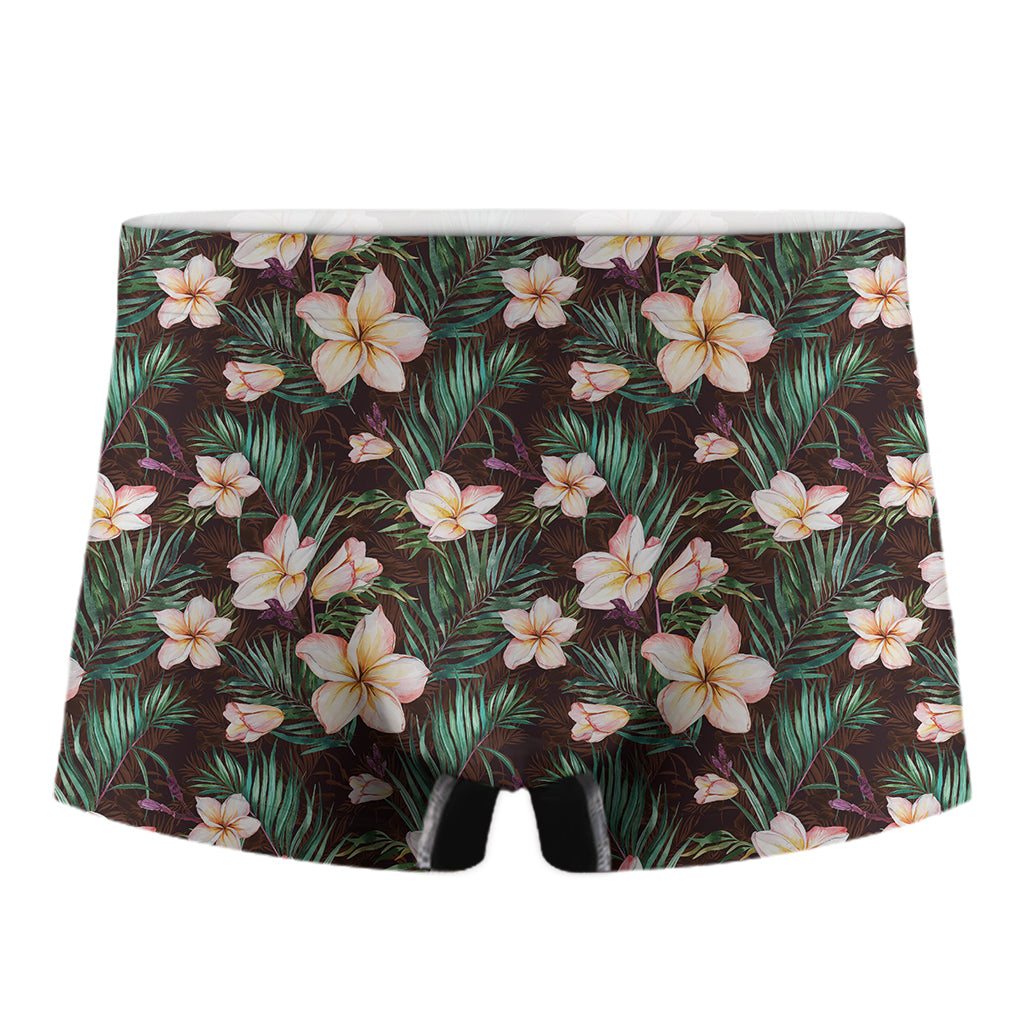 Tropical Frangipani Flower Print Men's Boxer Briefs