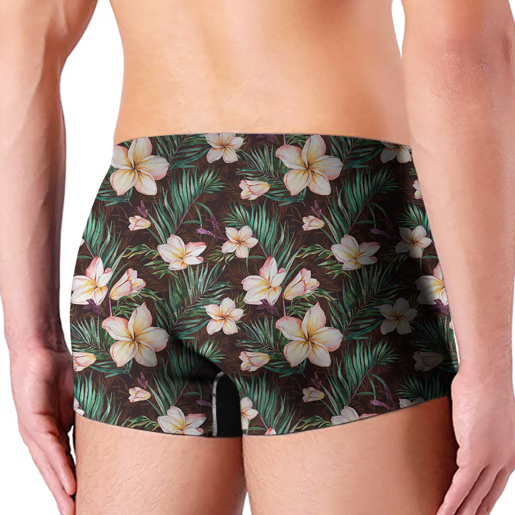 Tropical Frangipani Flower Print Men's Boxer Briefs