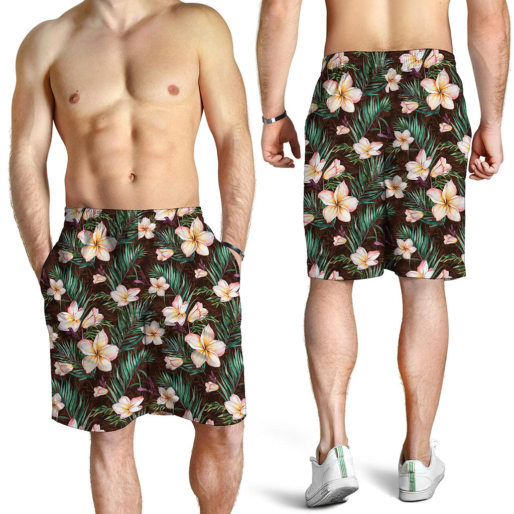 Tropical Frangipani Flower Print Men's Shorts
