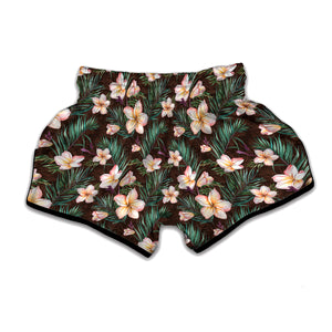 Tropical Frangipani Flower Print Muay Thai Boxing Shorts