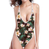 Tropical Frangipani Flower Print One Piece High Cut Swimsuit