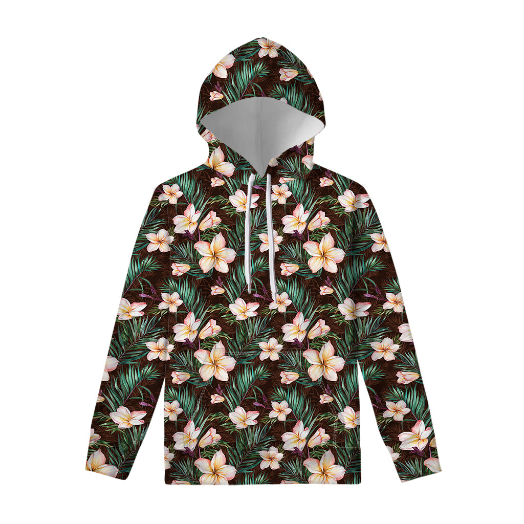 Tropical Frangipani Flower Print Pullover Hoodie