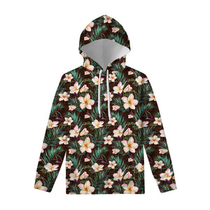 Tropical Frangipani Flower Print Pullover Hoodie