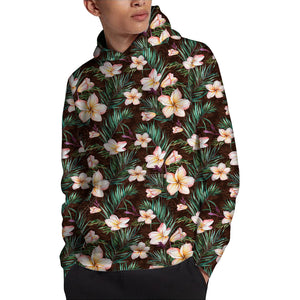 Tropical Frangipani Flower Print Pullover Hoodie