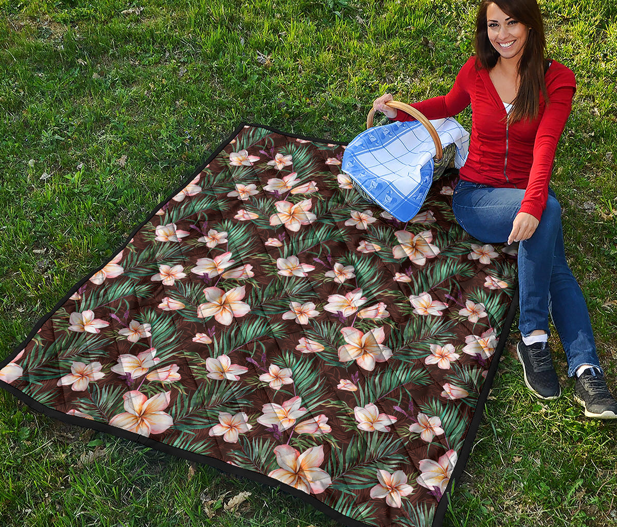 Tropical Frangipani Flower Print Quilt