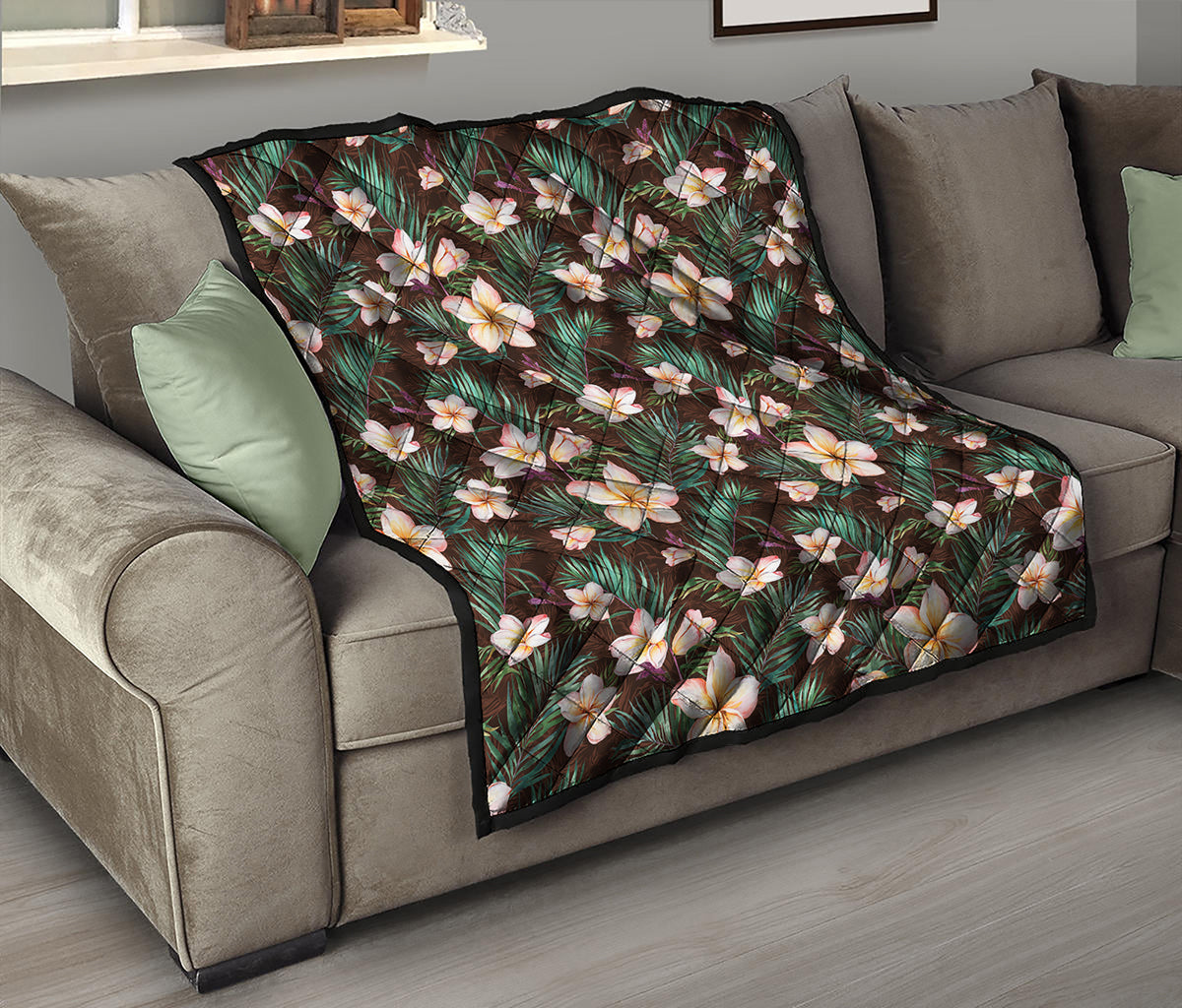 Tropical Frangipani Flower Print Quilt