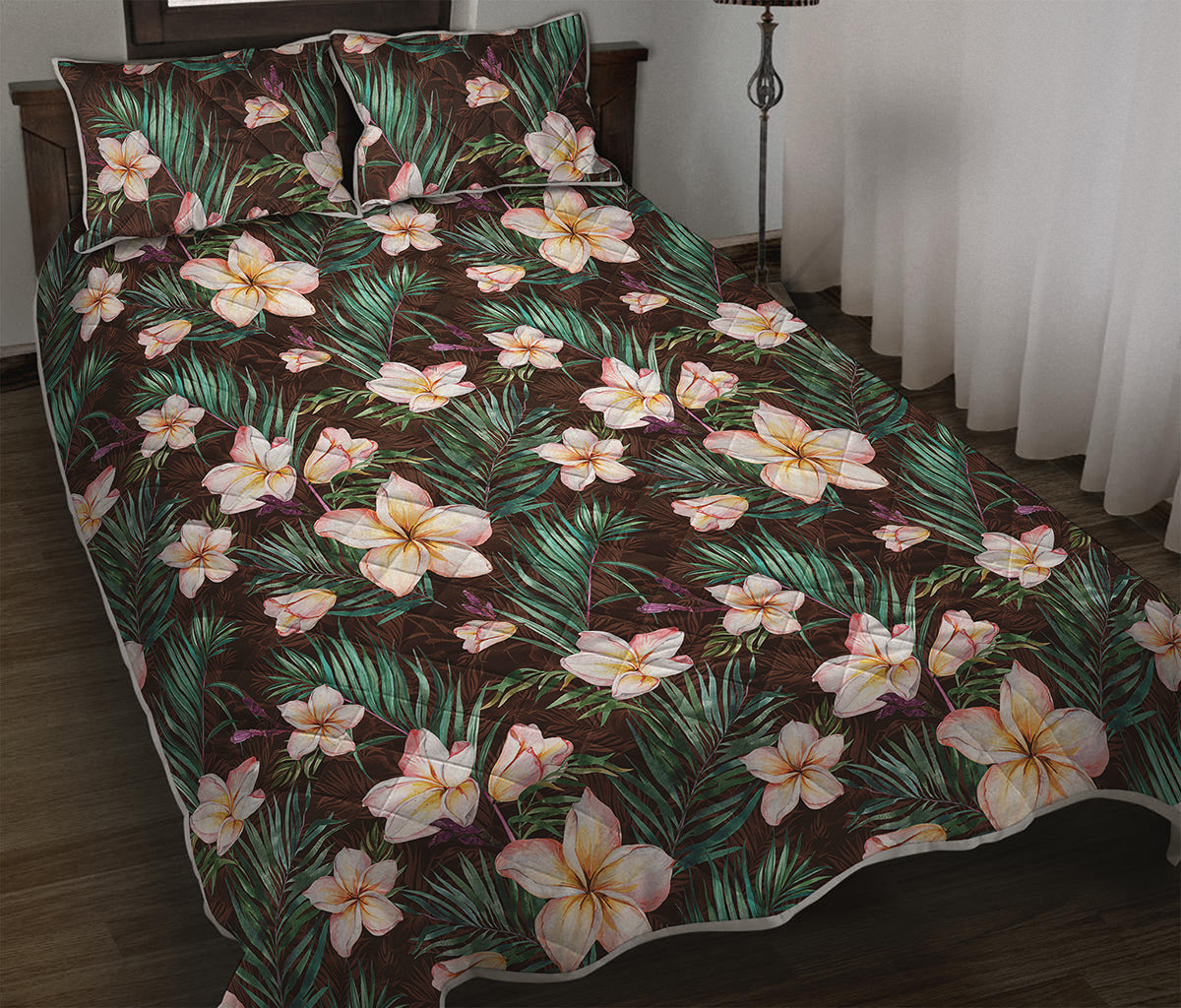 Tropical Frangipani Flower Print Quilt Bed Set