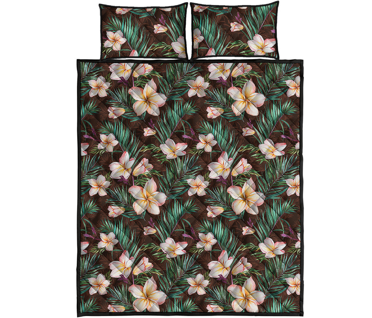Tropical Frangipani Flower Print Quilt Bed Set