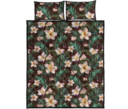 Tropical Frangipani Flower Print Quilt Bed Set
