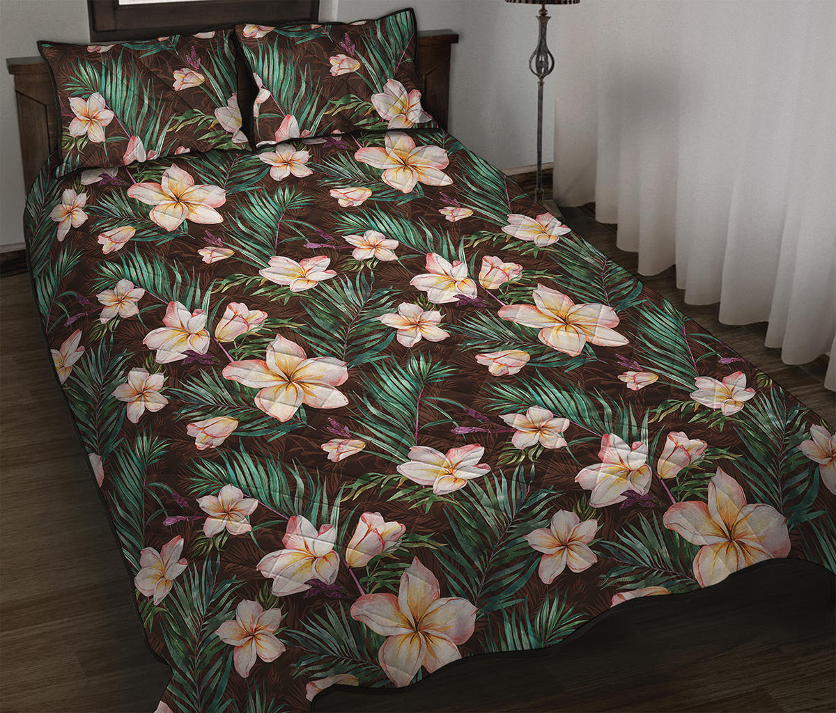 Tropical Frangipani Flower Print Quilt Bed Set
