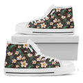 Tropical Frangipani Flower Print White High Top Sneakers