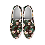 Tropical Frangipani Flower Print White Slip On Shoes