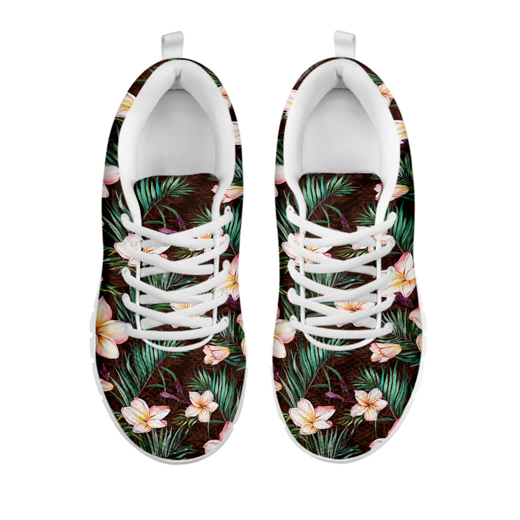 Tropical Frangipani Flower Print White Sneakers