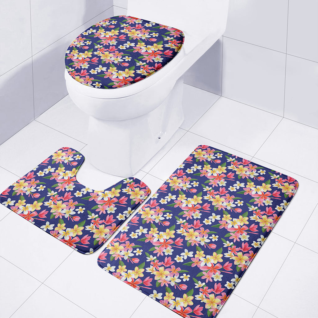 Tropical Frangipani Plumeria Print 3 Piece Bath Mat Set