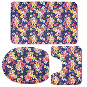 Tropical Frangipani Plumeria Print 3 Piece Bath Mat Set