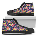 Tropical Frangipani Plumeria Print Black High Top Shoes