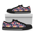 Tropical Frangipani Plumeria Print Black Low Top Sneakers