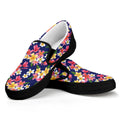 Tropical Frangipani Plumeria Print Black Slip On Sneakers