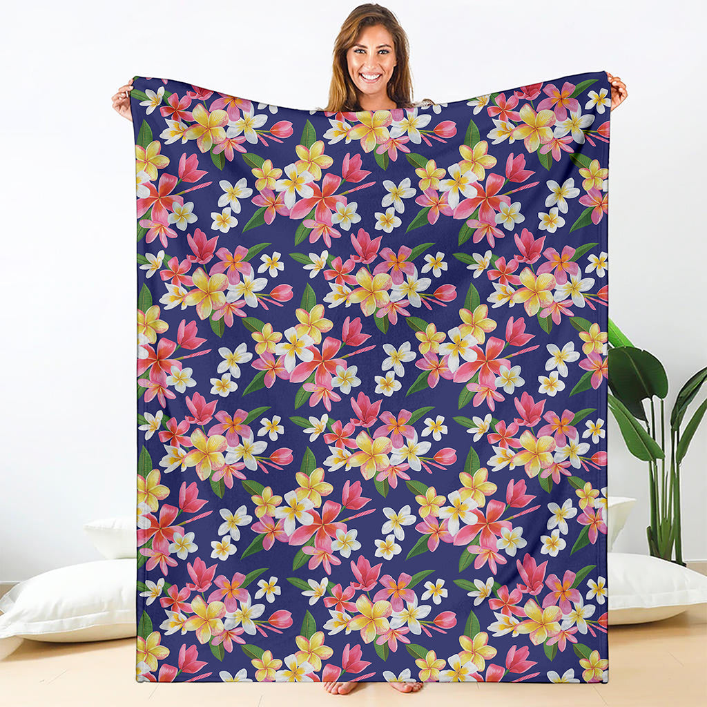 Tropical Frangipani Plumeria Print Blanket