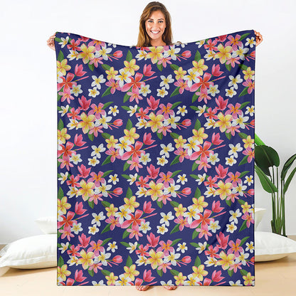 Tropical Frangipani Plumeria Print Blanket